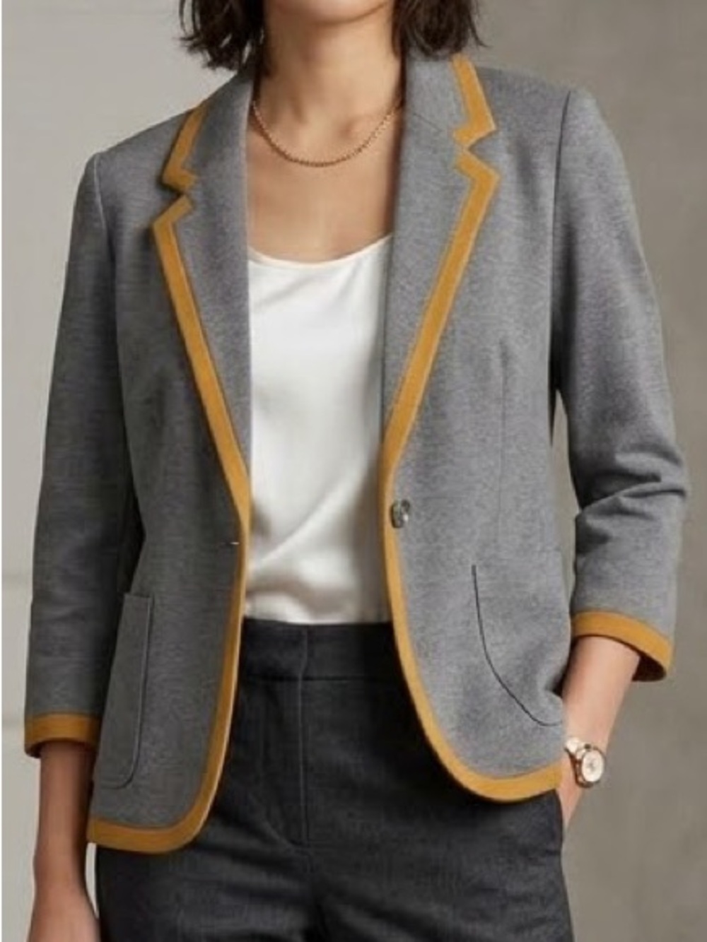 Banana Republic Gray Blazer with Mustard Trim